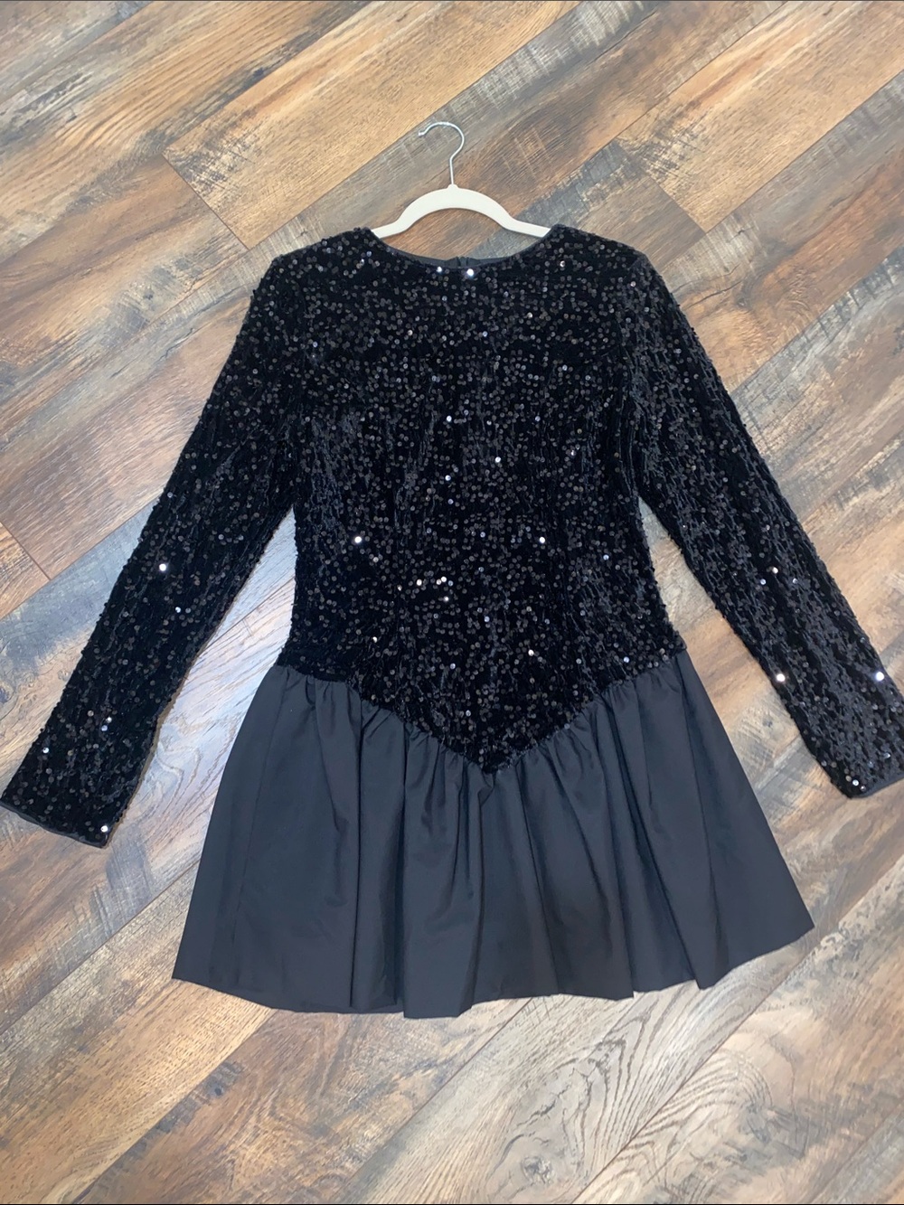 Black Sequin Peplum Short Dress
